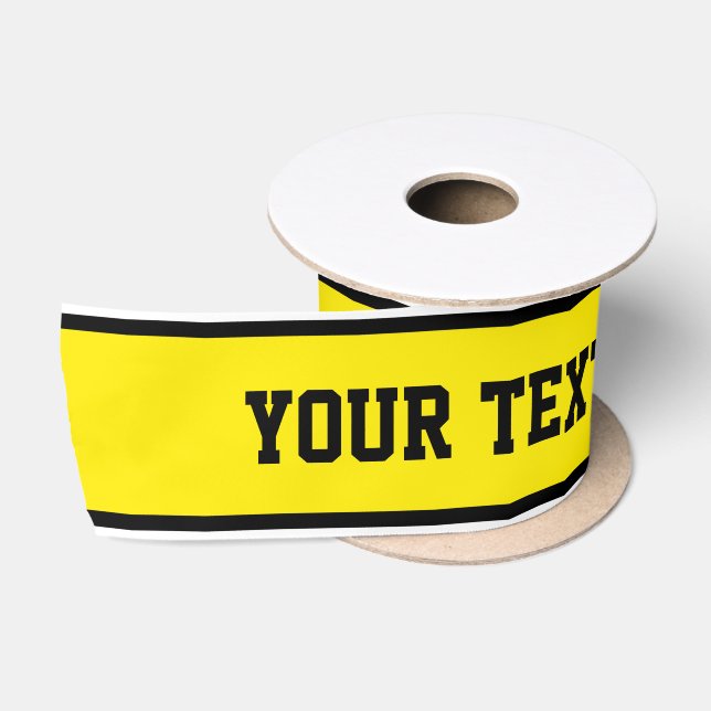 SPORTS STRIPES - Yellow Black White + your text Satin Ribbon (Spool)