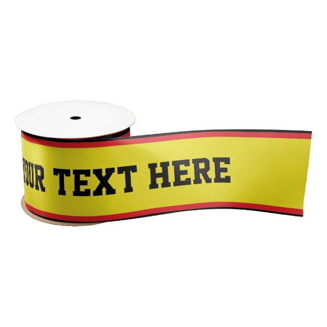 SPORTS STRIPES - Yellow Red Black + your text Satin Ribbon (Spool)