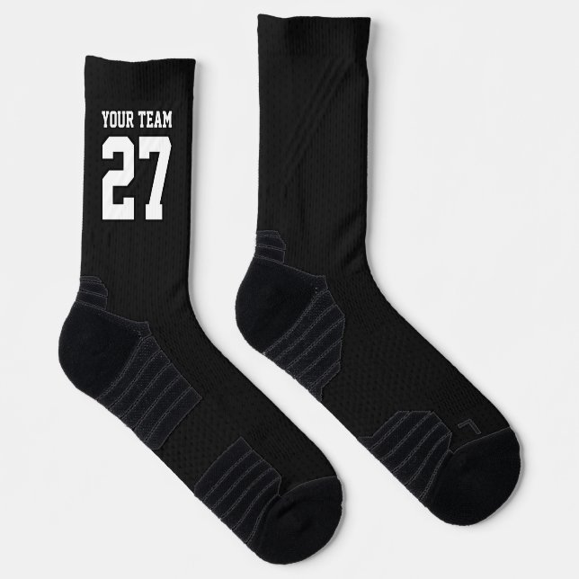 Sports Team Black White Name Number Basketball Socks (Right)