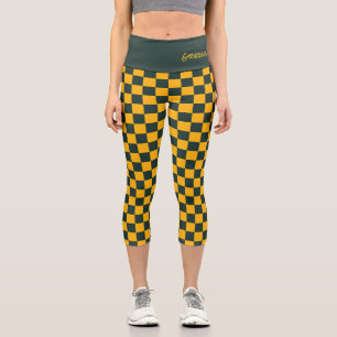 Sports Team Chequered Green Gold School Name Capri Leggings