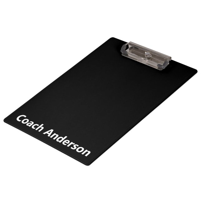 Sports Team Coach's Name Black and White  Clipboard (Angled)