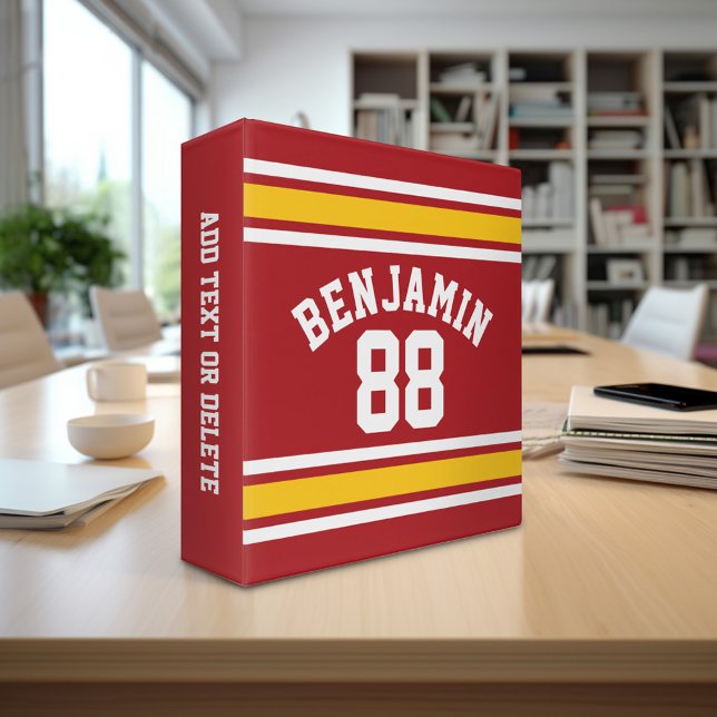 Sports Team Football Jersey Custom Name Number Binder (Personalized 3-ring binder - sports theme with area for name and custom text)