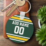 Sports Team Football Jersey Custom Name Number Keychain<br><div class="desc">Dark Green and Golden Yellow colours -- If you are a Fantasy Football team owner,  make your own products and show off to your friends! Or - Do you play High School Football and want a memento? This jersey design is perfect for anyone playing sports.</div>