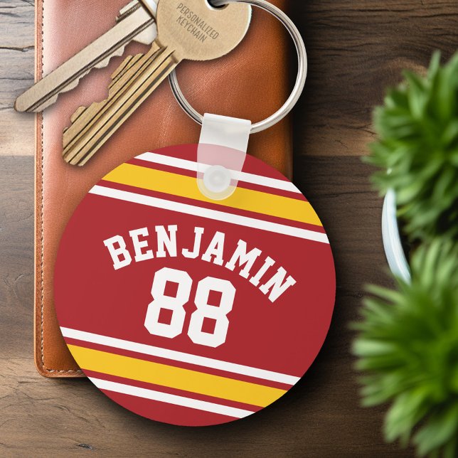Sports Team Football Jersey Custom Name Number Keychain (Personalized Keychain - Sports Jersey Football Theme)