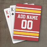 Sports Team Football Jersey Custom Name Number Playing Cards<br><div class="desc">Red,  yellow gold and white - Add your name and number -- This sports design is perfect for any sports or high school player. You can even claim these for your Fantasy Football team. Click on the CUSTOMIZE button to make even more changes.</div>