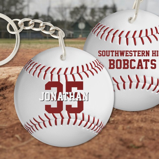 sports team gifts with athlete name baseball keychain (front and back)