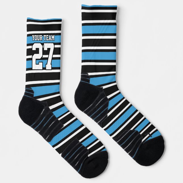Sports Team Name Number Blue Stripes Football Socks (Right)