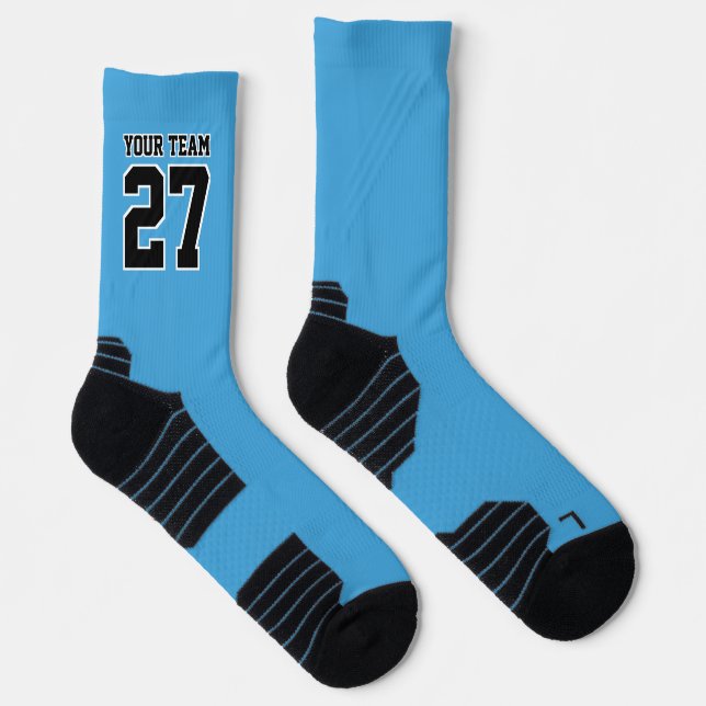 Sports Team Name Number Lt Blue Black Basketball Socks (Right)