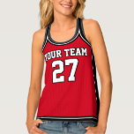 Sports Team Name Number Red White Dot Basketball Tank Top<br><div class="desc">Coordinate your team with this modern sports uniform by JessicaAmber! These sporty sleeveless jerseys feature a layered outline design with bold varsity-style lettering. You can add your team name, team number, and your last name on the back. A faint dot pattern emulates the look of net mesh polyester, commonly seen...</div>