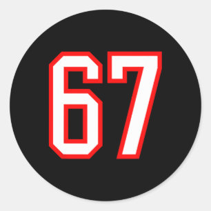 Sports Team Number #67 White Red Varsity Number 67 Classic Round Sticker