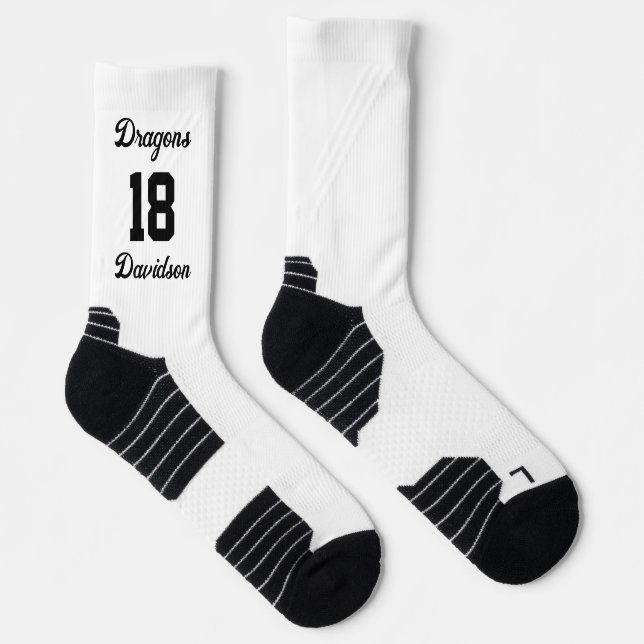 Sports Team Number Name White Script Baseball Socks (Right)