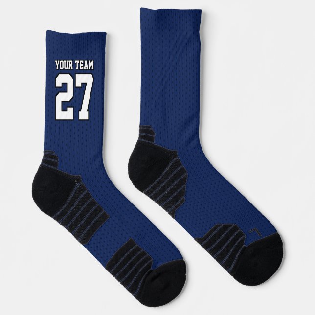 Sports Team Number Navy Blue White Basketball Socks (Right)