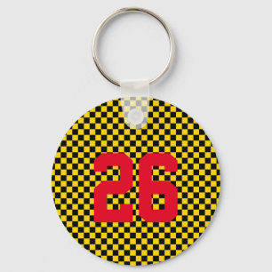 Sports Team Player NUMBER Chequerboard Fan Club Keychain