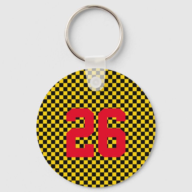 Sports Team Player NUMBER Chequerboard Fan Club Keychain (Front)