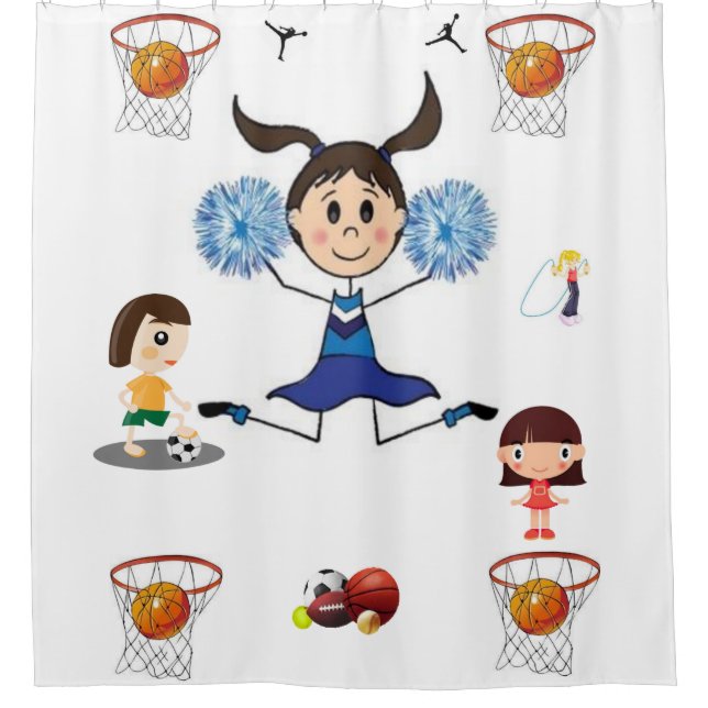 Sports teenager and girls shower curtain (Front)
