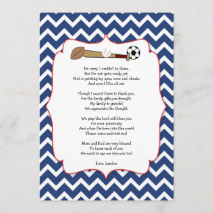 Sports theme baby shower gift POEM thank you note Card