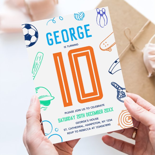 Sports Theme Boys Modern Birthday Party Invitation (Creator Uploaded)