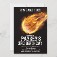 Sports Theme Game Fire Basketball Black Birthday