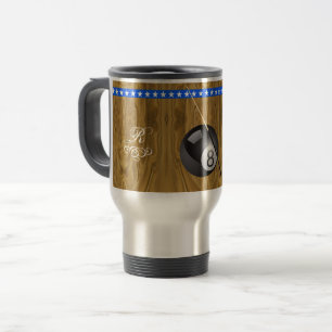 Sports Theme Pool (Billiards) ball and player Travel Mug