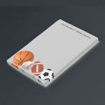 Sports Theme Sticky Notes Notepads<br><div class="desc">Cool large modern sports theme sticky note pads designed with a graphic image of a basketball, baseball, football, and soccer ball with from the desk of template you can personalize with your name or business name. Created for a sports coach, college or high school sports player scout recruiter, or just...</div>