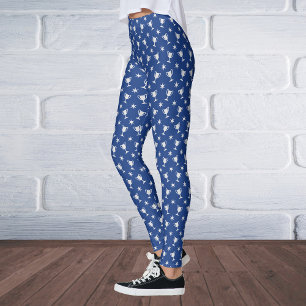 Sports theme trophy stars symbol pattern blue leggings