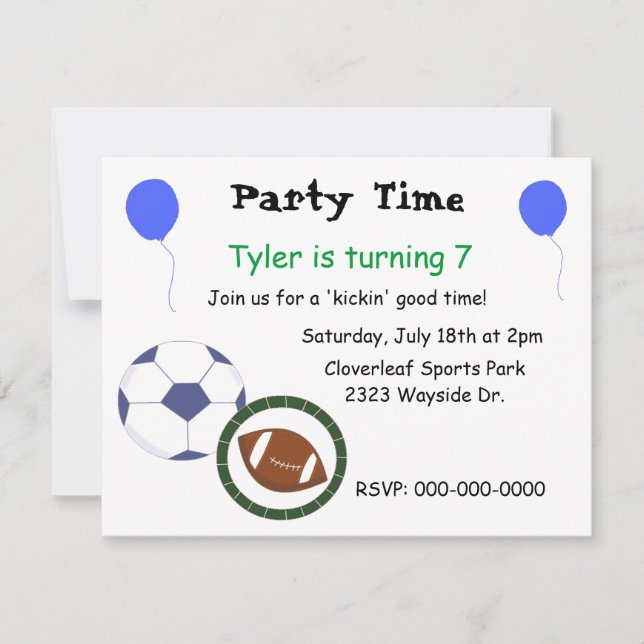 Sports Themed Party Invitation (Front)