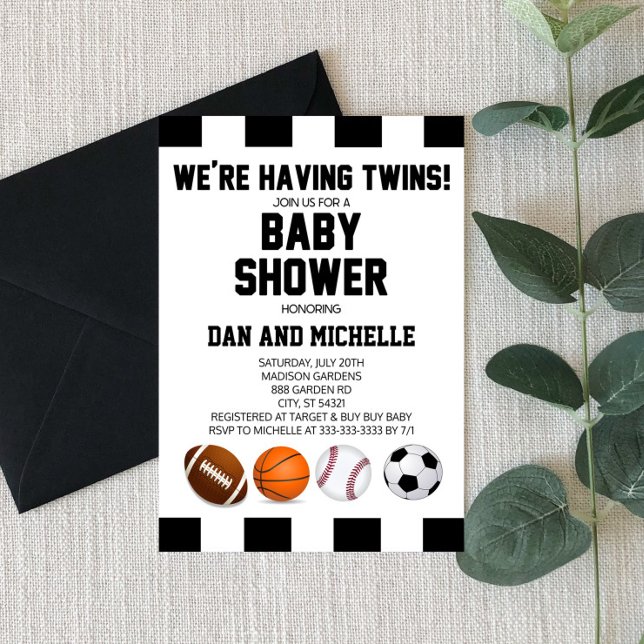 Sports Themed Twins Baby Shower Invitation (Creator Uploaded)