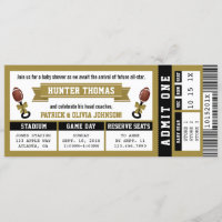 Sports Ticket Baby Shower Invitation, Black, Gold
