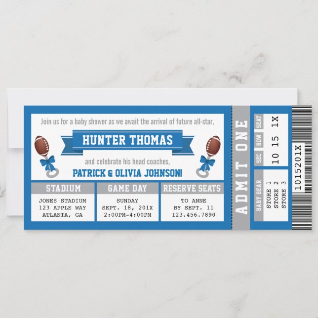 Sports Ticket Baby Shower Invitation, Blue, Silver Invitation (Front)