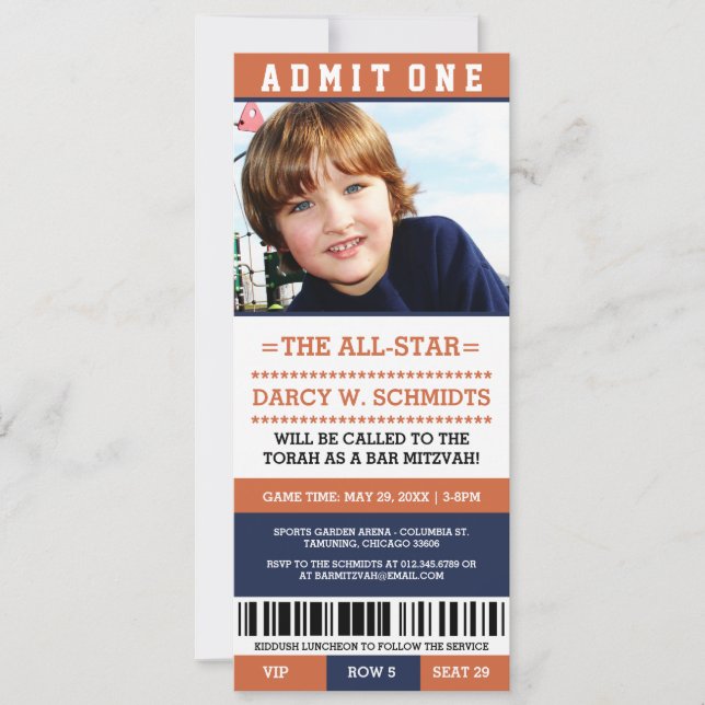 Sports Ticket Bar Mitzvah Invitations (Devant)