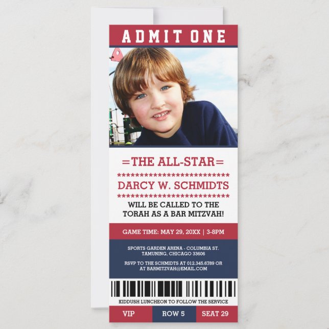 Sports Ticket Bar Mitzvah Invites (Front)