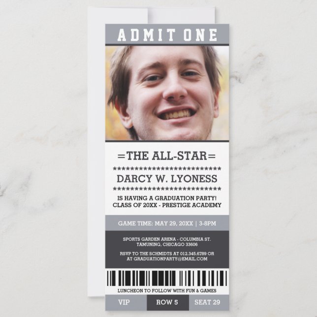 Sports Ticket Graduation Party Invites (Front)
