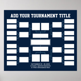 Sports Tournament Bracket - 16 Teams - Navy Poster