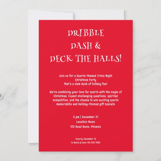 Sports Trivia Theme White Red Christmas Party  Invitation (Front)