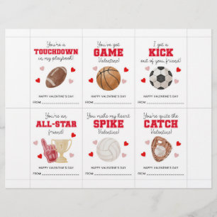 Sports Valentine’s Day Cards for Kids Classroom 