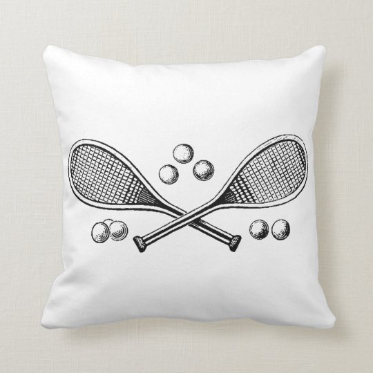Sports Vintage Crossed Tennis Rackets Tennis Balls Throw Pillow