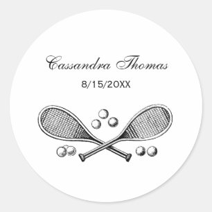 Sports Vintage Crossed Tennis Racquet Tennis Balls Classic Round Sticker