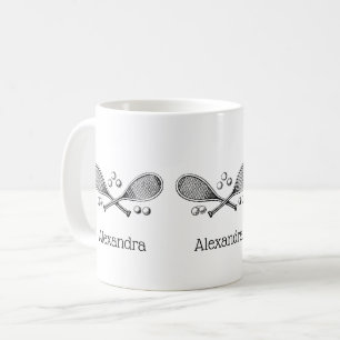 Sports Vintage Crossed Tennis Racquet Tennis Balls Coffee Mug