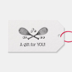 Sports Vintage Crossed Tennis Racquet Tennis Balls Gift Tags