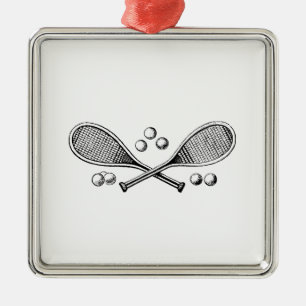 Sports Vintage Crossed Tennis Racquet Tennis Balls Metal Ornament