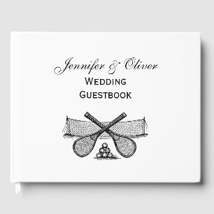 Sports Vintage Tennis Net, Crossed Racquets, Balls Guest Book