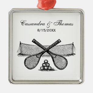 Sports Vintage Tennis Net, Crossed Racquets, Balls Metal Ornament