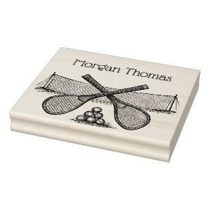 Sports Vintage Tennis Net, Crossed Racquets, Balls Rubber Stamp