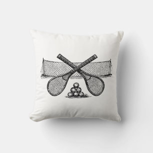 Sports Vintage Tennis Net, Crossed Racquets, Balls Throw Pillow