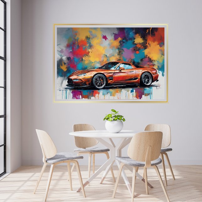 Sports Voiture Orange Art Moderne Poster (Sports Car Orange Modern Art Poster)