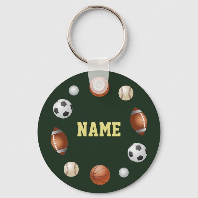 Sports World Personalized Keychain - Green (Front)