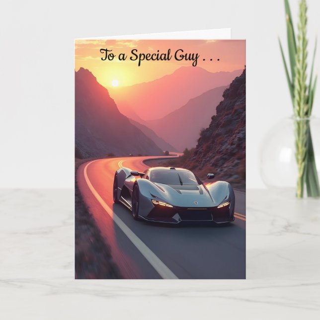 Sportscar Sunset Birthday Card (Front)