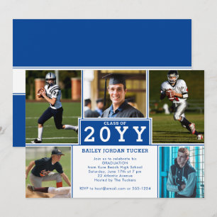 Sporty 5-Photo Deep Blue Graduation Invitation