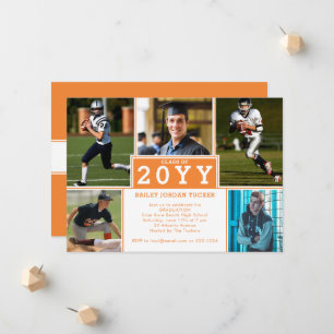 Sporty 5-Photo Orange White Graduation Invitation