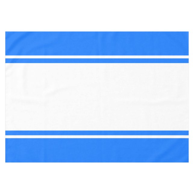 Sporty 70s Bright Blue White Wide Racing Stripes Tablecloth (Front (Horizontal))